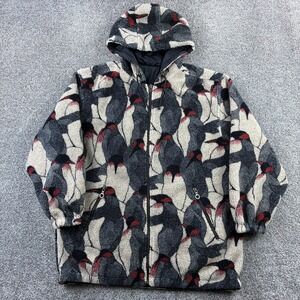 Vintage Neyelle Penguin Jacket Mens Large Deep Pile Fleece Zip Hoodie Animals